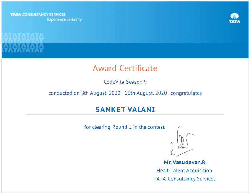 tcs-codevia-s9-certificate